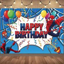1pc Spider-Man Happy Birthday Backdrop Marvel Superhero Boy Party Decoration Cartoon Photography Background Indoor Holiday Gathering Scene Layout Cake Table Wall Tapestry Anime Fan Birthday Party Props Wall Hanging Decor - 多色 - 查看 5