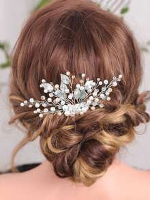 1pc Crystal & Rhinestone Decor Bridal Bridesmaid Hair Comb, Luxurious Hair Accessory For Wedding, Banquet, Party - Silver - View 5