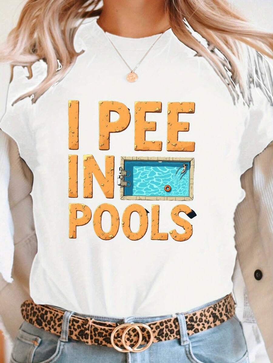 Humorous Round Neck Short Sleeve T-Shirt, Perfect For Casual Wear In Spring And Summer, Designed For Women - 白色 - 查看 1