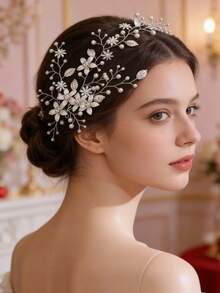 1pc Crystal & Rhinestone Decor Bridal Bridesmaid Hair Comb, Luxurious Hair Accessory For Wedding, Banquet, Party - 63049 Gold - View 3