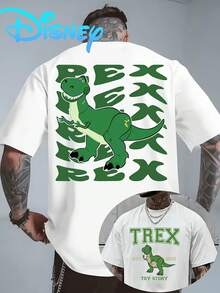 (Disney Licensed)Disney Toy Story Rex "T-Rex Repeat" Graphic Tee Men's Oversized Crew Neck Short Sleeve T-Shirt, Casual Streetwear With Bold Lettering Print, Statement Dinosaur Loose Fit Casual Top, Mens Clothes, Men, Ropa De Hombre, Summer Clothes, Men Shirts, Graphic Tees, Disney Outfits Men, Graphic Tees, Camisetas Para Hombre, Camisas Para Hombre, Summer Outfits For Men, Father's Day Gift, Perfect Gift For Family And Friends, Which Are Necessary For Birthday Parties, Disney Shirts, Mens Clothes, Summer Clothes, Officially Licensed Disney T-Shirts, Disney Men's And Women's Spring/Summer Fashion Casual Short-Sleeve T-Shirts - trắng - Xem 1