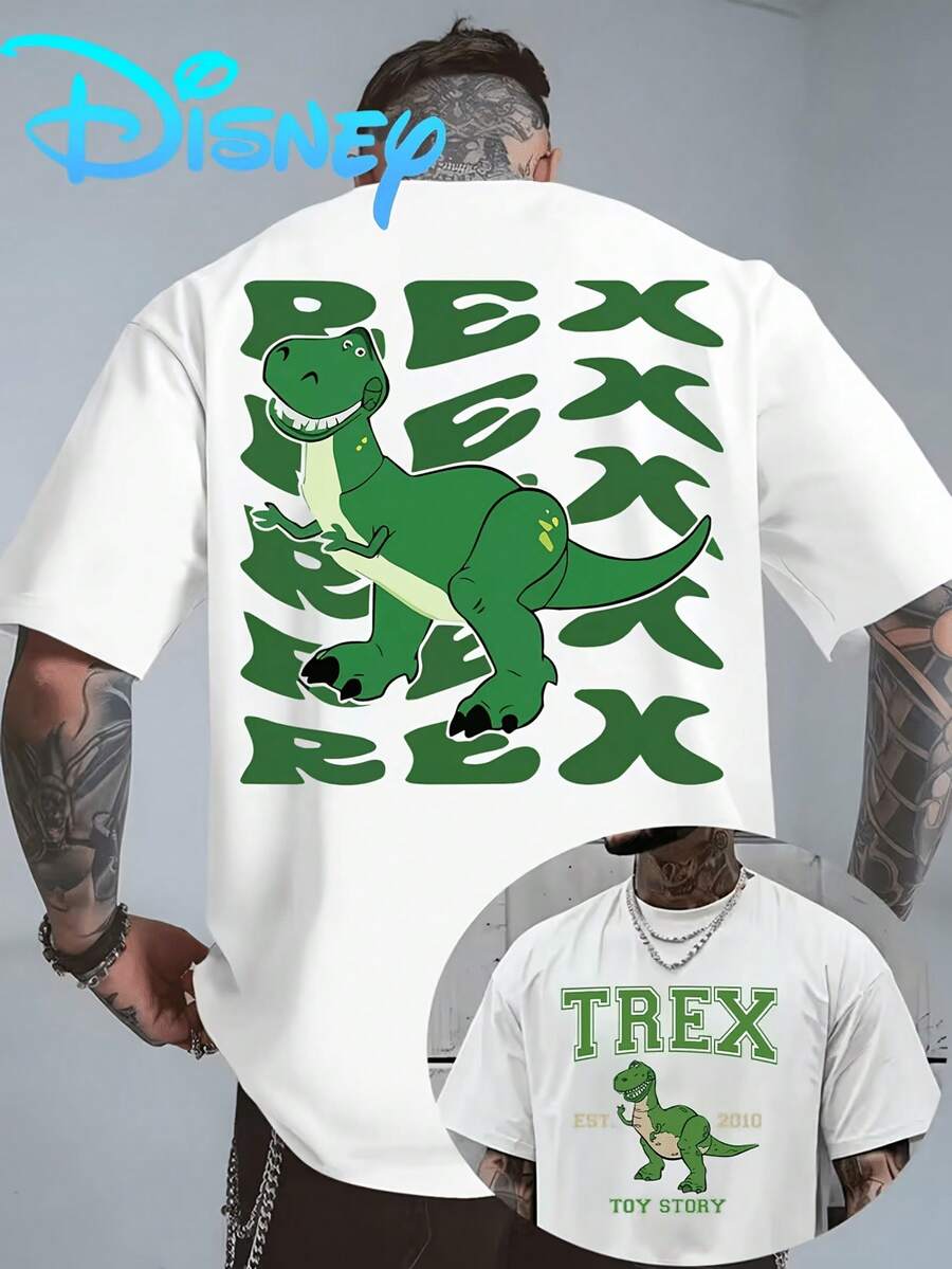 (Disney Licensed)Disney Toy Story Rex "T-Rex Repeat" Graphic Tee Men's Oversized Crew Neck Short Sleeve T-Shirt, Casual Streetwear With Bold Lettering Print, Statement Dinosaur Loose Fit Casual Top, Mens Clothes, Men, Ropa De Hombre, Summer Clothes, Men Shirts, Graphic Tees, Disney Outfits Men, Graphic Tees, Camisetas Para Hombre, Camisas Para Hombre, Summer Outfits For Men, Father's Day Gift, Perfect Gift For Family And Friends, Which Are Necessary For Birthday Parties, Disney Shirts, Mens Clothes, Summer Clothes, Officially Licensed Disney T-Shirts, Disney Men's And Women's Spring/Summer Fashion Casual Short-Sleeve T-Shirts - trắng - Xem 1