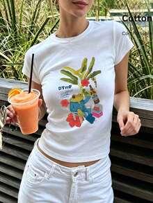 NewSummerCasual White Short-Sleeved Crew Neck T-Shirt, Urban Style, Made Of Pure Cotton, Comfortable And Breathable, With A Frog Print, Y2K Style, Casual And Versatile For Everyday Wear. Unisex Loose-Fitting Short-Sleeved Crew Neck T-Shirt With A Vintage Urban Style - 白色 6 - 查看 3