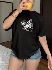 1 Piece Unisex Casual T-Shirt  Style Unique Y2K T-Shirt With Elegant And Minimalist Butterfly Design That Highlights Your Modern And Artistic Style, Perfect For Any Occasion And For Fashion Lovers, Ideal For Creating Unique And Eye-Catching Looks In Your Day-To-Day Life - 白色 - 查看 6