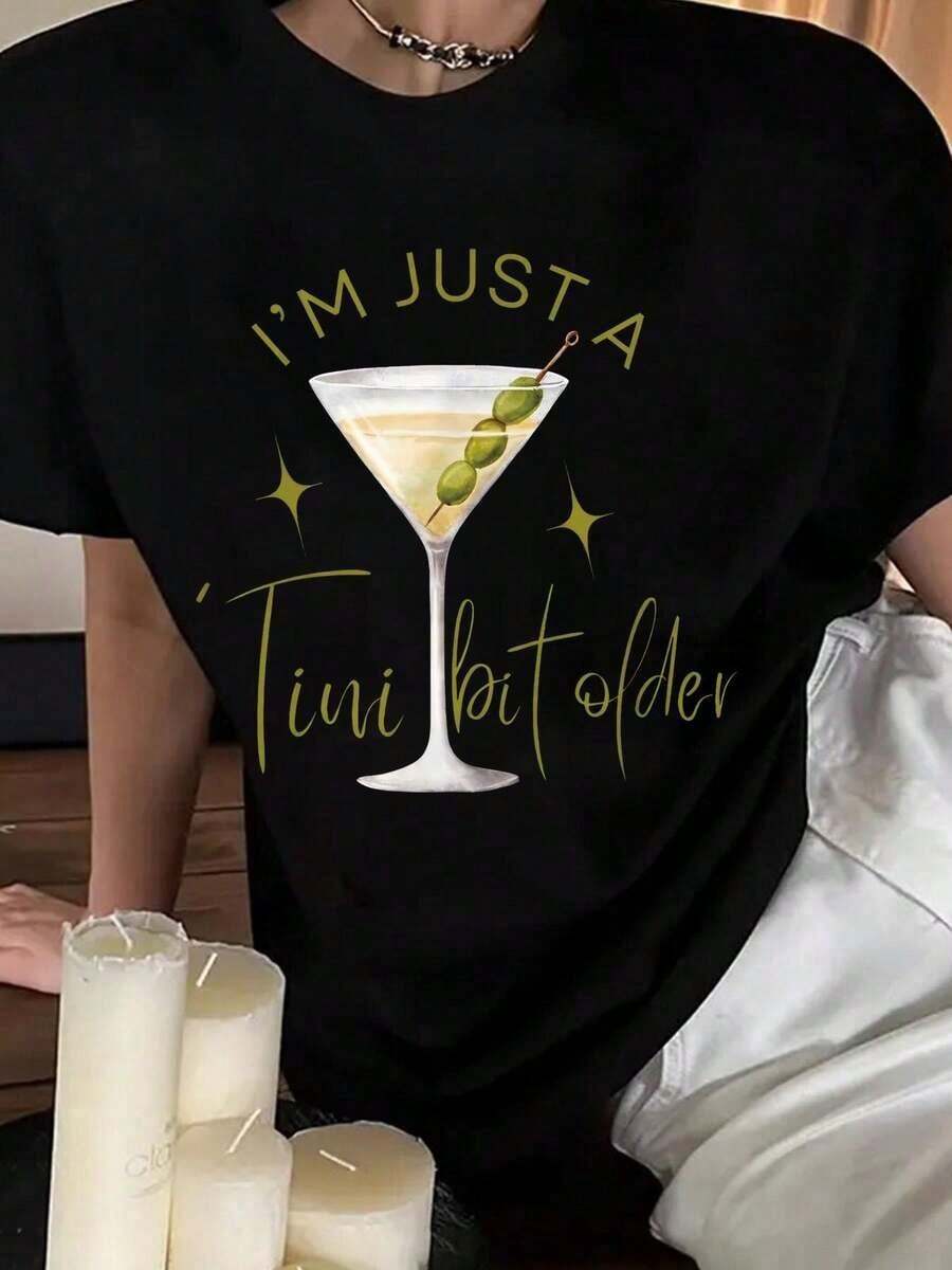 Limited Time Offer, Limited Quantity Available, Flash , Women's Shirts, Women's T-Shirts Martini I'M Just A 'Tini Bit Older Drinking Birthday Women's T-Shirt - 黑色 - 查看 1
