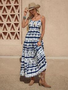 Vestido casual sin mangas con lazo para primavera y verano, atuendos de verano para mujer, vestidos de verano para mujer, atuendos de vacaciones, vestido de playa de verano para mujer, vestido de vacaciones estilo boho y fairycore, vestido sin esp - Azul y blanco - Ver 4