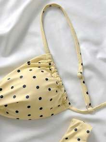 Elavelle Conjunto de bikini para mujer con estampado de lunares aleatorio, tirantes finos y corte alto sexy para el verano y la playa - Multicolor 2 - Ver 3
