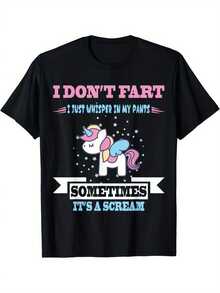 [Fast Delivery] Funny Farting Unicorn T-Shirt: I'm Not Farting, I'm Whispering In The Shirt. For Men And Women, Christmas Gift, Halloween Gift, Thanksgiving Gift, Soft Unisex Fabric, Comfortable Short Sleeve Black T-Shirt, Perfect For Autumn. - 黑色 - 查看 7