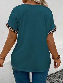 Selamara Camiseta casual y versátil con estampado de leopardo para mujer de talla grande, nueva llegada de primavera/verano - Agua verde azul - Ver 2