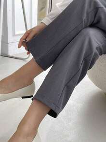 Pantalones rectos casuales de negocios para mujeres - Gris Oscuro - Ver 4