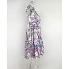 Vestido primavera mujer estampado, estilo sensual, escote al cuello con tirantes, calados y corte en capas - Rosa - Ver 4