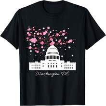 Washington DC Capitol Building Cherry Blossom Trees T-Shirt - Black - View 1