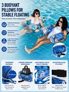 1/2/3pcs Adult Inflatable Pool Lounge Chair, Adult Water Hammock Float, Blue Floral Pattern Inflatable Pool Sofa, Portable Leisure Water Float Mat, Multi-Functional Relaxing Pool Floating Chair, Durable Waterproof Inflatable Floating Lounge Chair, Summer Water Entertainment Accessory, Suitable For Swimming Pool, Beach, Lake, Backyard, Pool Party, Outdoor Vacation, Daily Summer Water Relaxation, For Adult Use - Multiple Styles - View 5