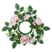 Flower Wreath Candle Rings Decorative Rose Wreath Pillar Candle Garland For Home Dining Table - Pink - View 6
