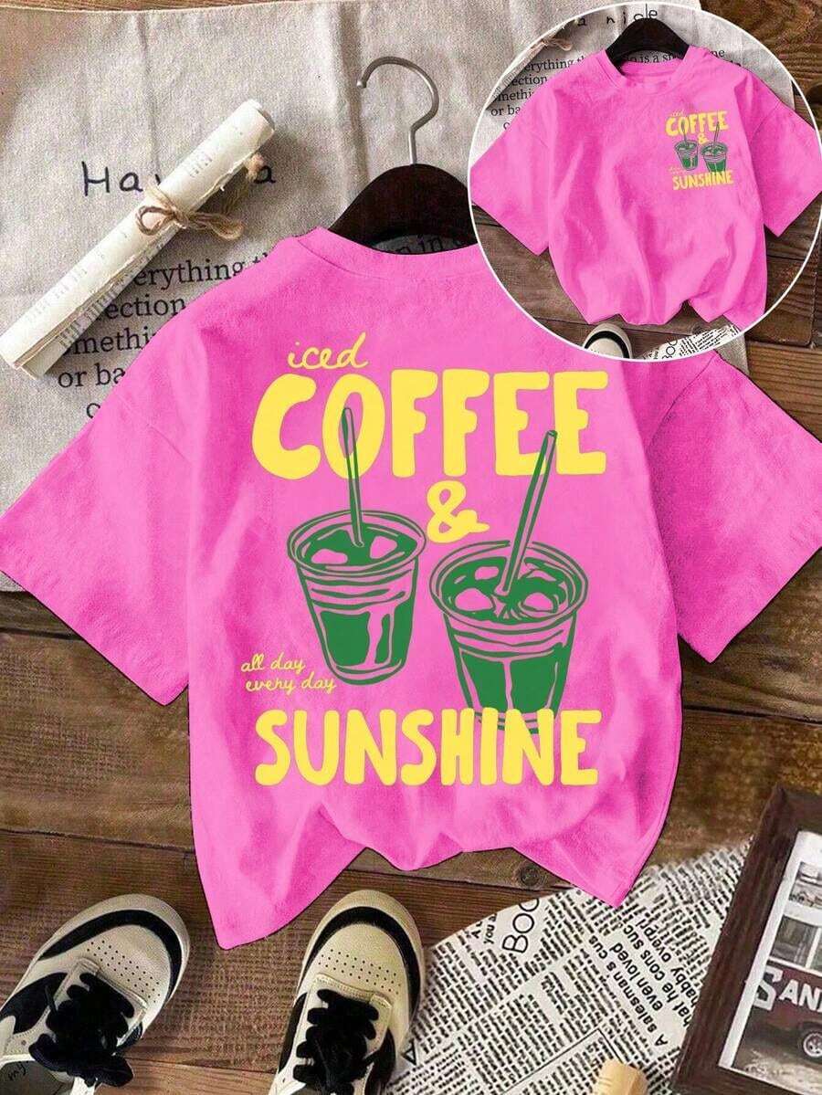 Iced Coffee And Sun T-Shirt, Iced Coffee T-Shirt, Gifts For Coffee Lovers, Summer T-Shirt, Summer Vibes T-Shirt, Coffee T-Shirt - 紫紅色 - 查看 1