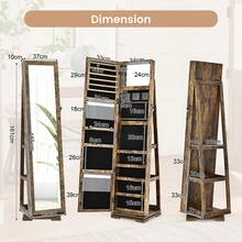 GOFLAME Free Standing Mirrored Jewelry Cabinet 360° Rotating Jewelry Armoire Lockable Jewelry Organiser With Full Length Mirror 96 Ring Slots - Rust Brown - View 6