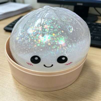 Transparent And Shiny Semi-Liquid Glitter Dumpling Squishy, Satisfying Slow Liquid Flow Inside With Changing Shape When Squeezed, Super Soft Stress Ball For Anxiety Relief, Includes Steamer Box, Squeeze Decompression Dough Fidget Toy (1PC)