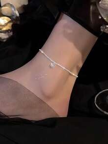 1 buah Set Gelang Kaki Rhinestone Berlapis, Gelang Kaki dengan Liontin Kristal Berkilau Bentuk Tetesan Air Mata, Berlapis Perak, Perhiasan Pesta Pantai Musim Panas untuk Wanita - Perak - View 3