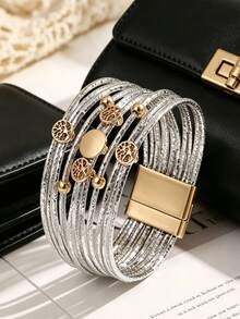 Bohemian Style PU Leather Tree Of Life Beaded Bracelet For Women - Silver 1 - View 2