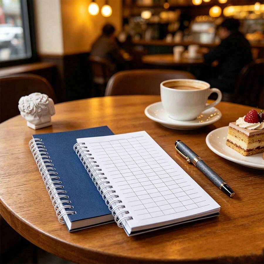 1pc A6 Spiral Bound Grid Notebook - 100 Pages, Blue Textured Cover, Horizontal/Vertical Layout, For Time Tracking, Accounting, Inventory Management And Event Planning, Suitable For School Use - A - View 1