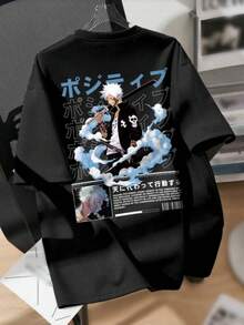 Camiseta de hombros caídos con estampado - Negro - Ver 1