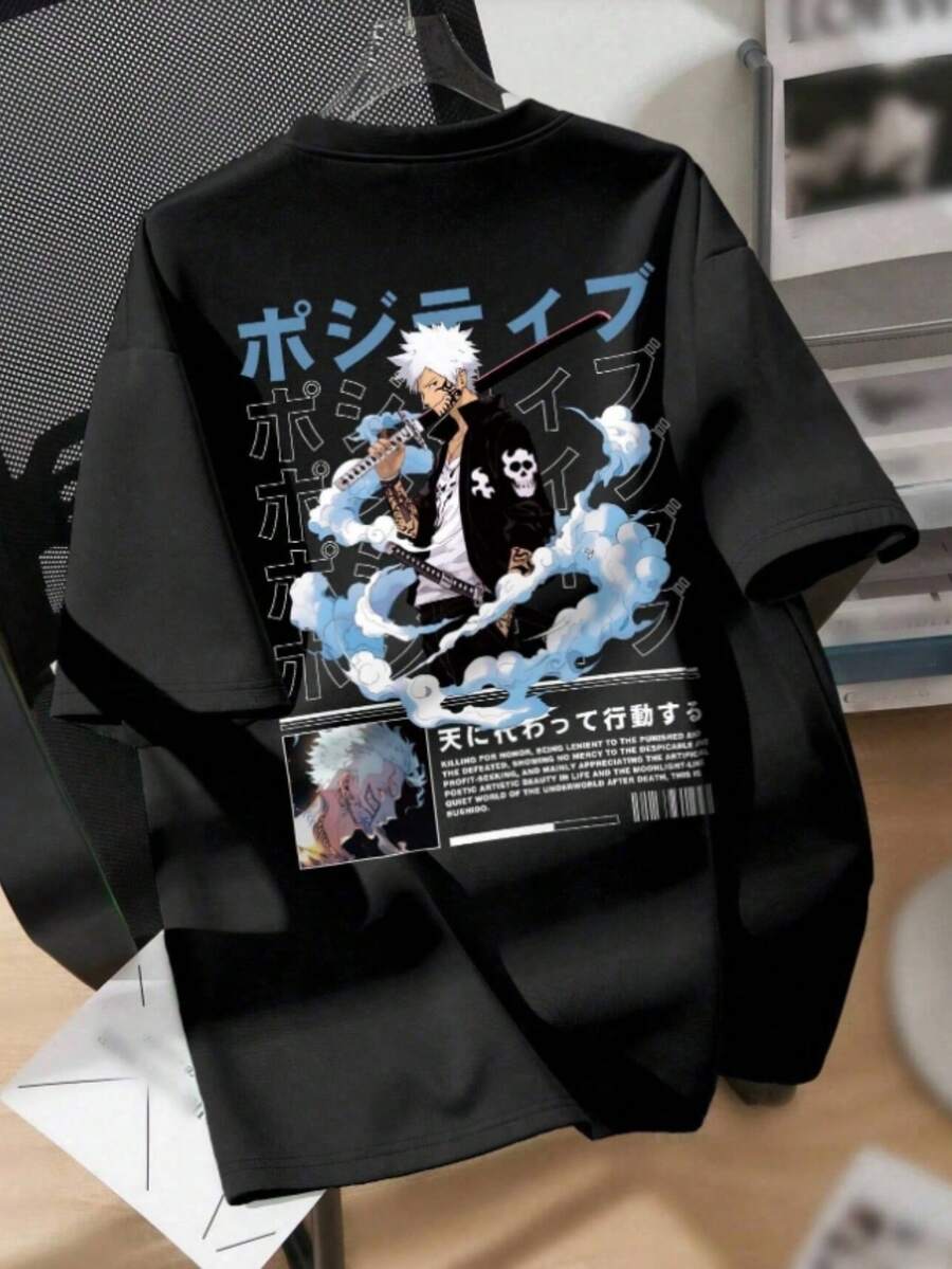 Camiseta de hombros caídos con estampado - Negro - Ver 1