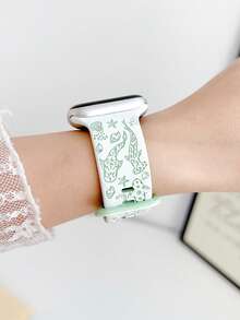 1件可愛海洋主題鯊魚雙色雕花矽膠錶帶，適用於Apple Watch 38mm 40mm 41mm 42mm 44mm 45mm 49mm (S10 42)mm (S10 46)mm，時尚柔軟矽膠運動錶帶，相容於 Series 11 Ultra 3 SE3 Ultra 2 S10 SE2 9 8 7 SE 6 5 4 3 2 1，適合搭配穿搭、日常配戴、度假 - 白綠 - 查看 2