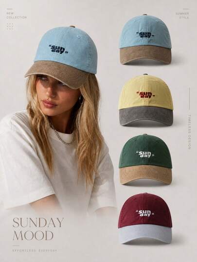 Mũ lưỡi trai unisex Sun Day thêu họa tiết, hai tông màu cổ điển, vành cong, kiểu mũ "dad hat", nhẹ, thoáng khí, có thể điều chỉnh, thích hợp cho mùa hè, du lịch và hoạt động ngoài trời.