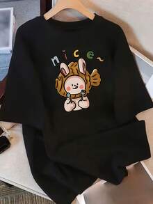 Camisetas vintage 100% algodón, Novedad Verano 2026, corte holgado, cuello redondo, versátiles, cómodas y casuales para mujer, camiseta juvenil y moderna de manga corta para uso diario, 100% algodón. - Negro - Ver 1