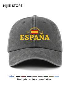 1pc Vintage Washed Baseball Cap, Unisex, With Spain Pattern, Classic Casual Retro Style, Adjustable Size, Lightweight, Breathable, Sun-Protective, Versatile Dad Hat, Suitable For Outdoor Sports, Daily Wear, Gatherings And Vacations, Great Gift For Friends And Family - A - View 12