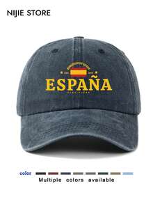 1pc Vintage Washed Baseball Cap, Unisex, With Spain Pattern, Classic Casual Retro Style, Adjustable Size, Lightweight, Breathable, Sun-Protective, Versatile Dad Hat, Suitable For Outdoor Sports, Daily Wear, Gatherings And Vacations, Great Gift For Friends And Family - A - View 5