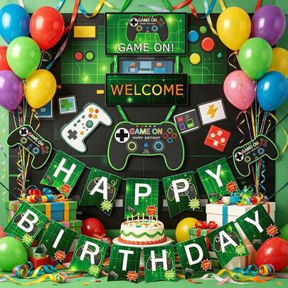 Happy Birthday Game Party Decoration Door Hanging Pennant Set, Suitable For Game Themed Birthday Party Decor