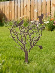 1pc Vintage Heart-Shaped With Bird Branch Garden Stake Sculpture, Ideal Gift For Countryside Lovers On Valentine's Day And Anniversary, Lawn/Patio Retro Decor, Easy Installation, No Electricity Required - C - View 3