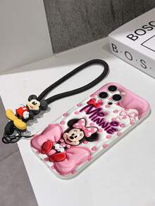 This Disney Mickey Mouse Lanyard Phone Case Is Fully Covered In TPU Material. It's Shockproof, Lightweight, And Compatible With IPhone17/16/11/13/15/15 Plus/15 Pro/15 Pro Max/12/14 Pro Max/11 Pro Max/12 Pro/12 Pro Max/13. This Phone Case Makes A Popular Birthday Gift Or Business Gift; It's Durable, Stain- And Fingerprint Resistant, And Suitable For Both Men And Women. The Set Also Includes A Mickey Mouse Phone Case And A Mickey Mouse Plush Bracelet. It's A Perfect Gift For Friends And Family. This Stylish Phone Case Is Fun, Lightweight, And Durable. IPhone17 Pro Max Phone Case, Minnie Mouse Phone Case. - 白色 - 查看 6