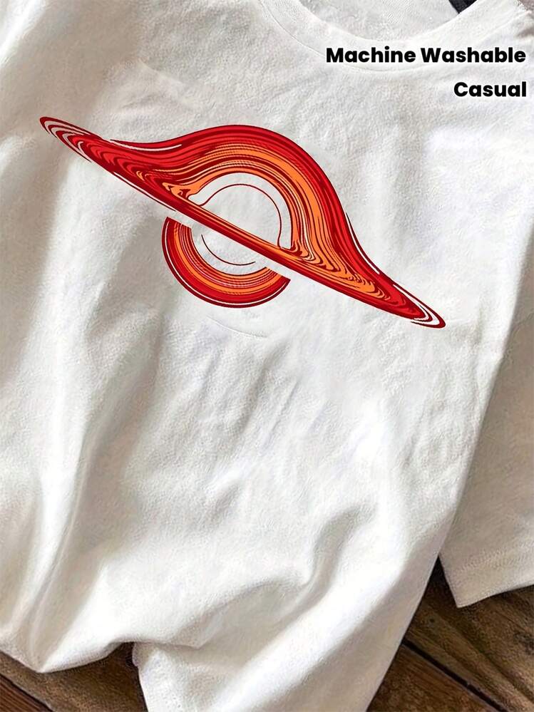 Camiseta de física para mujer con agujero del universo rojo - Blusa semitransparente de manga corta y cuello redondo con estampado espacial, lavable a máquina, camiseta básica casual adecuada para atuendo casual de primavera verano y para usar en capas, atuendos con temática de física - Blanco - Añade 1