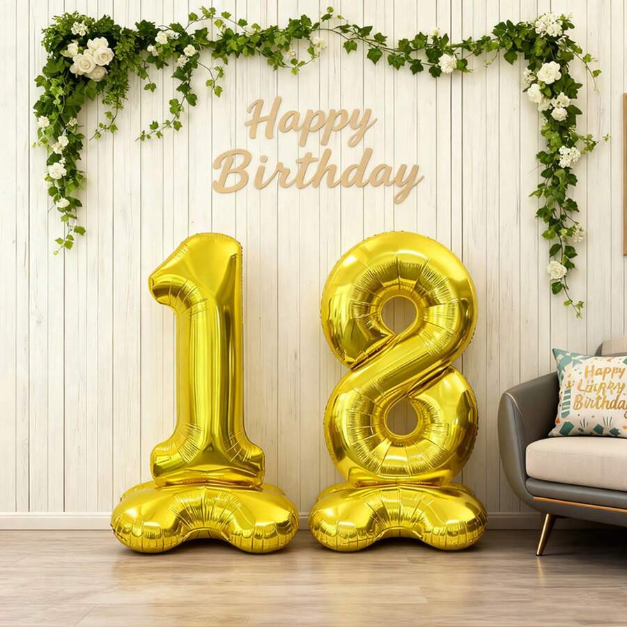 42英寸超大立式数字气球,0-9,适用于生日派对、新年、毕业典礼、婚礼、周年纪念装饰,数字可选18、20、30、40、50、60、70、80、90、100 - 金色 - 查看 1