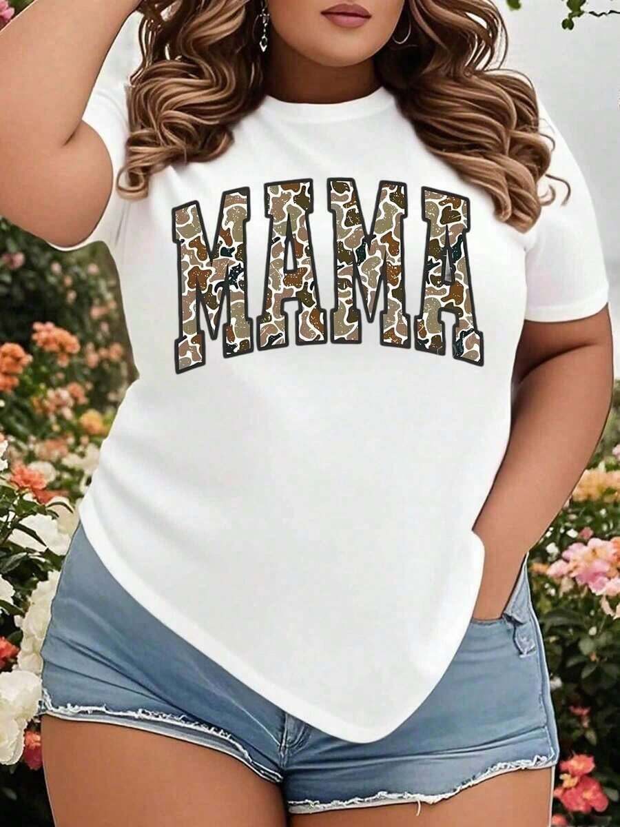 Camiseta de Camuflaje para Mujer, Talla Grande, Estilo Casual, Manga Corta, Ropa de Verano, Regalo para el Día de la Madre, Playera Holgada para Mujer - Blanco - Ver 1