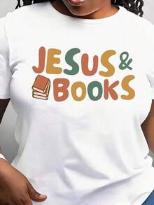 Women's Modern Minimalist T-Shirt With Jesus Print, Casual Short Sleeve T-Shirt For Daily Outdoor Wear, Suitable For Any Occasion, Perfect As A Birthday Gift, Daily Wear In All Seasons - 白色 - 查看 1