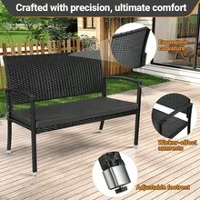 Schwarze Doppel-Balkonbank mit abnehmbaren und waschbaren Kissen, im Rattan-Look, XXL, bequeme Gartenbank, ergonomisch, für den Außenbereich, Parks, Balkone und Terrassen - Schwarz - Übersicht 7