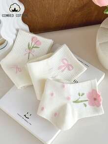5 Pairs Women's Cute & Sweet Short Socks, Versatile Ankle Socks For Spring & Summer - Multicolor - View 4