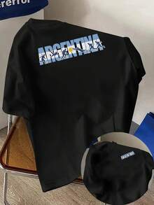 Women's Spring/Summer T-Shirt. Short-Sleeved T-Shirt With Front And Back Print - Argentina,  Football Print - Women's Spring/Summer T-Shirt With A Modern Print, A Fashionable Item. Create Everyday Looks That Make You Look Slimmer. - 黑色 - 查看 7