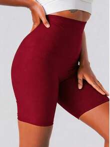1pc Women's Sauna Shorts, High Waist Slimming Compression Sports Sweat-Wicking Tummy Control Leggings - Burgundy - View 7