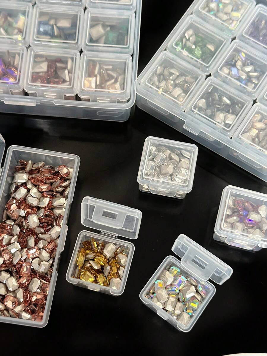 14PCS/17PCS/29PCS Large Capacity Detachable Storage Box, Portable Makeup Organizer Box For Nail Accessories, Rhinestones, Jewelry Parts And Decorations - Clear - View 1