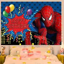 1pc Spider-Man Happy Birthday Backdrop Marvel Superhero Boy Party Decoration Cartoon Photography Background Indoor Holiday Gathering Scene Layout Cake Table Wall Tapestry Anime Fan Birthday Party Props Wall Hanging Decor - 多色 - 查看 4