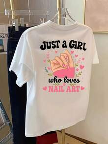 New 2026 Collection: Cotton T-Shirt With Front And Back Print - A Girl Who Loves Nail Art,  Print For Nail Art Enthusiasts - Women's T-Shirt With  Print For Spring/Summer, Short Sleeve T-Shirt. - 白色 - 查看 3
