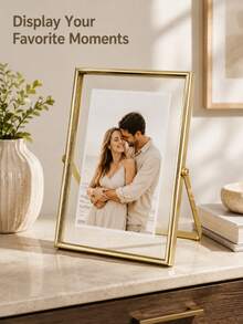 Metal Floating Glass Photo Frame, Transparent Glass Tabletop Picture Display Frame, Suitable For Wedding, Anniversary And Home Decor Gifts - A - View 3