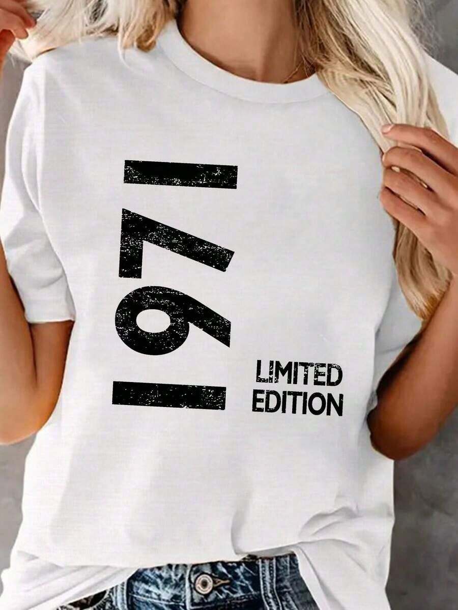 Limited Edition Bohemian 1971 Printed T-Shirt, Casual Short Sleeve Round Neck Top For Spring And Summer, Women's Clothing, Cotton T-Shirt - 白色 - 查看 1