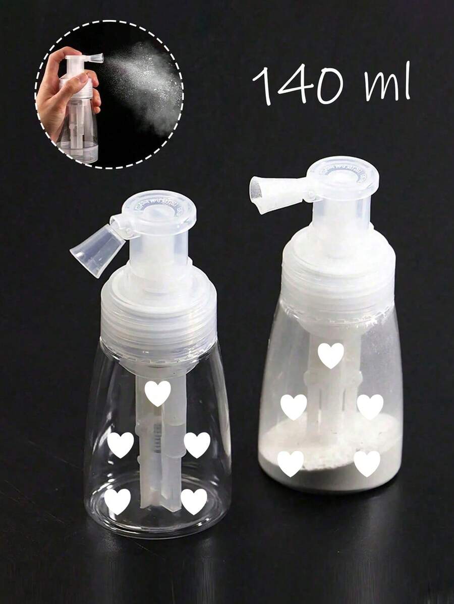 白色心形圖案粉末瓶、分裝瓶、化妝品粉末分裝瓶、塑膠粉末噴霧瓶、細粉末噴霧瓶、便攜式噴霧器、造型工具配件、多功能分裝瓶、居家美容工具、旅行化妝工具，適用於理髮店、美髮沙龍、嬰兒粉、美甲、各種粉末產品，易於攜帶，旅行尺寸瓶