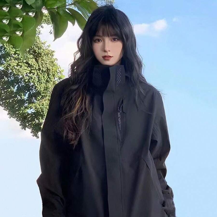 New Lightweight Outdoor Jacket For Spring With Logo, Unisex Jacket, Coat, Windproof And Waterproof Trench Coat - Black - View 1