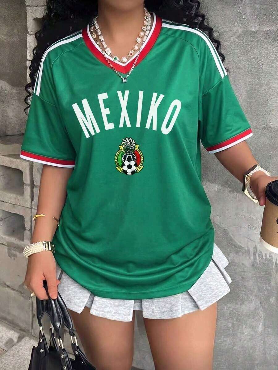 Playera de Fútbol Mujer México Bandera Nacional - Ropa para Aficionados al Fútbol Mexicano